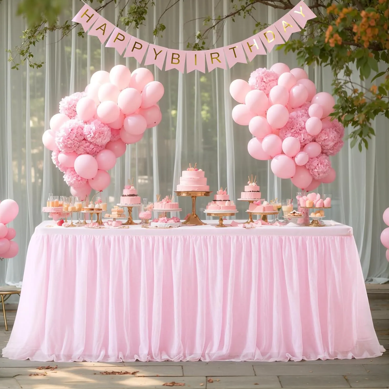 1 Pack Pink Table Cloth for Rectangle Tables, 6FT Tulle Table Skirt Stretch Fitted Tablecloth, Wrinkle Free Ruffle Tutu Table Cover for Girls Birthday Party Wedding Baby Bridal Shower Cake