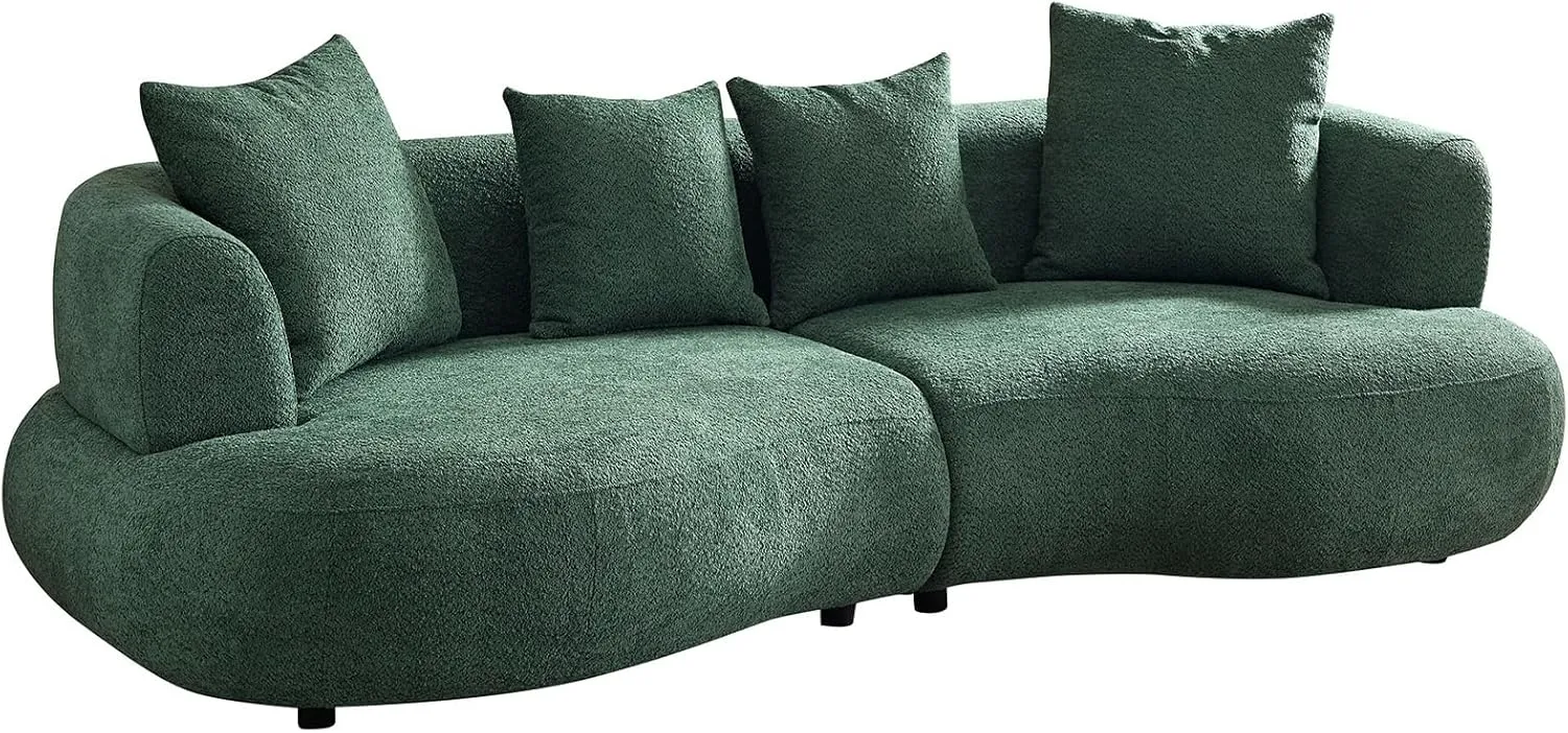 102.3'' Modern Luxury Oversized Curved Combination Sofa Comfortable Fabric Terry Sofas Tight Curved Back Sofa for Living Room Bedroom Office Apartment (Green, 102.3'')