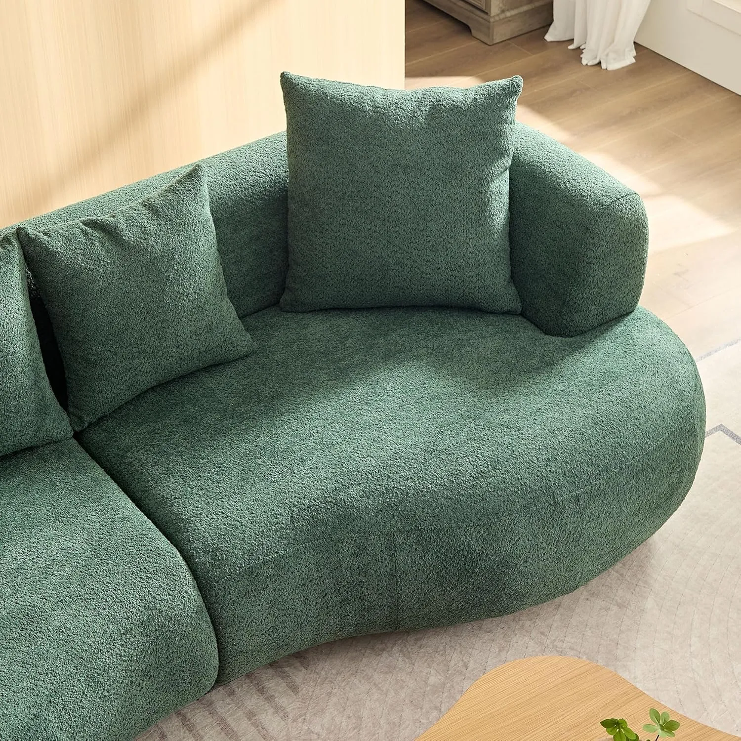 102.3'' Modern Luxury Oversized Curved Combination Sofa Comfortable Fabric Terry Sofas Tight Curved Back Sofa for Living Room Bedroom Office Apartment (Green, 102.3'')