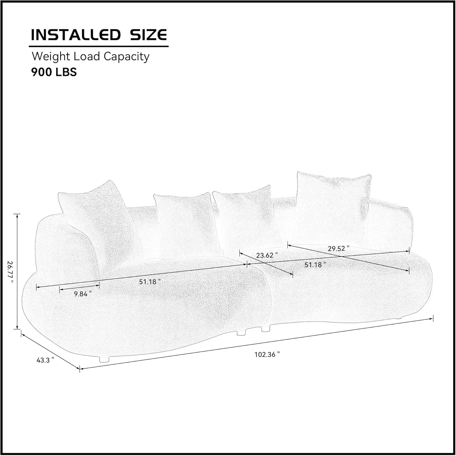 102.3'' Modern Luxury Oversized Curved Combination Sofa Comfortable Fabric Terry Sofas Tight Curved Back Sofa for Living Room Bedroom Office Apartment (Green, 102.3'')