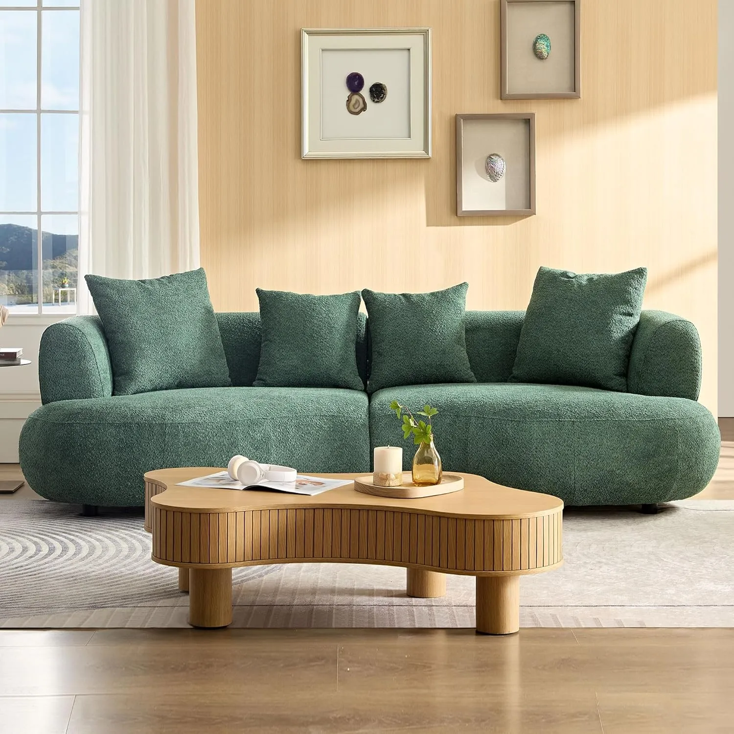 102.3'' Modern Luxury Oversized Curved Combination Sofa Comfortable Fabric Terry Sofas Tight Curved Back Sofa for Living Room Bedroom Office Apartment (Green, 102.3'')