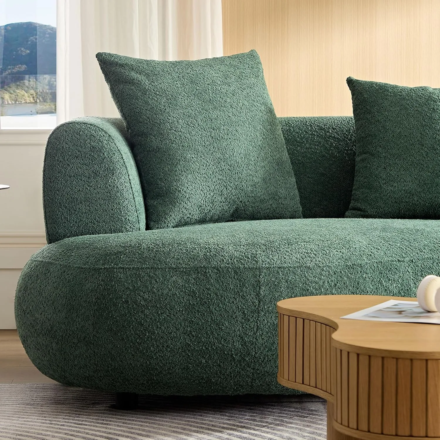 102.3'' Modern Luxury Oversized Curved Combination Sofa Comfortable Fabric Terry Sofas Tight Curved Back Sofa for Living Room Bedroom Office Apartment (Green, 102.3'')
