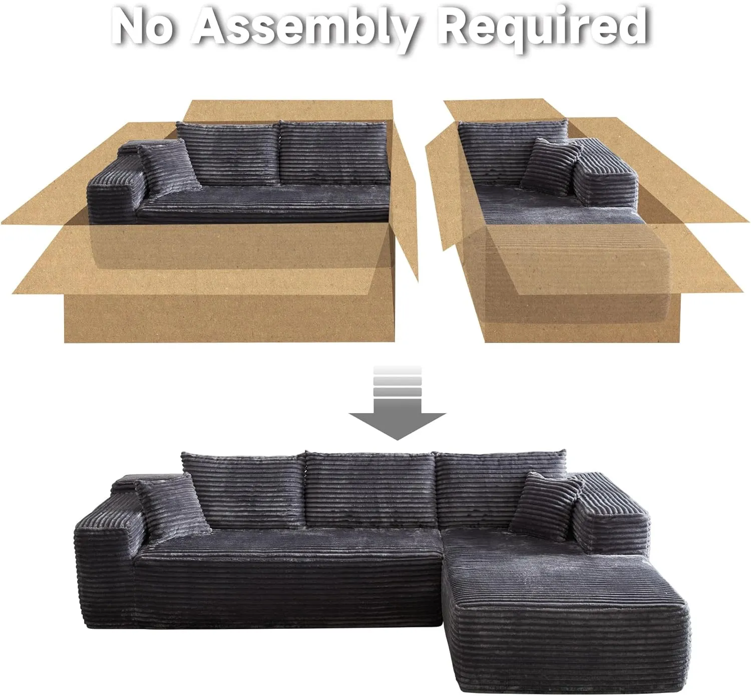 104" Cloud Sectional Couch with Comfy Chaise, Boneless L Shape Sofa with Deep Seat, Minimalist Modular Couches Sleeper for Living Room Bedroom Apartment Lounge,Gray