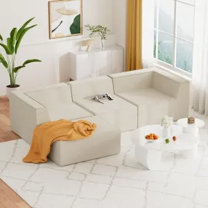 106” Modular Sectional Couch with Chaise, Cloud Modular Sectional Sofa with Deep Seat, L-Shape Compressed Foam Boneless Sofa for Living Room, Bedroom, Office, No Assembly Required, Beige