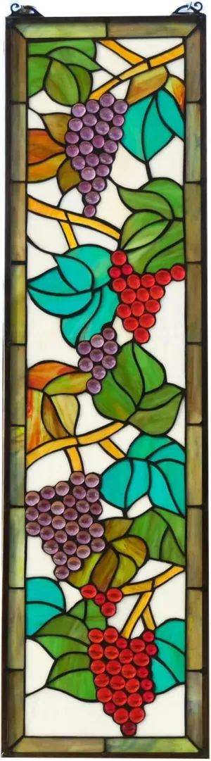 10"x35.75" Tiffany Style Stained Glass Hanging Window Panel Flower Grape with Vine