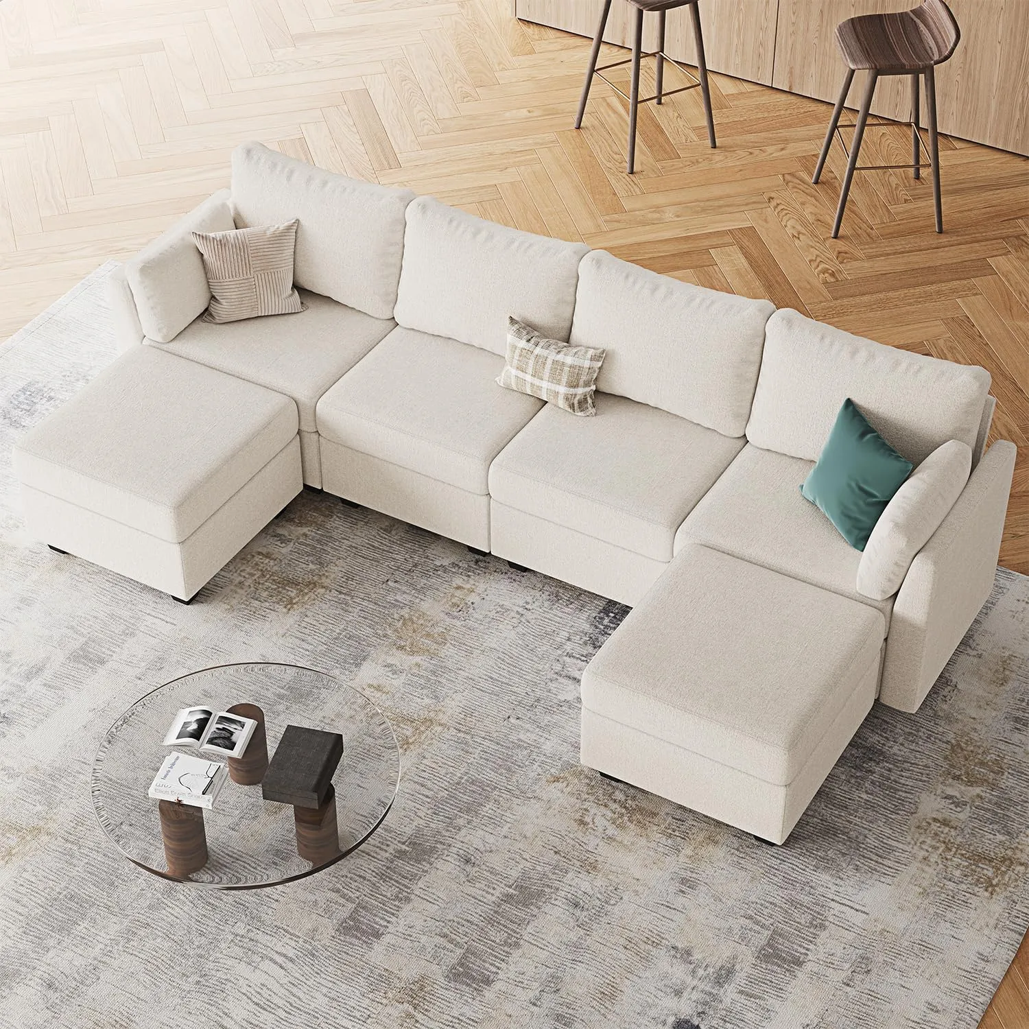114.17" Modular Sectional Sofa, 6 Seat Modular Couch with Storage, Memory Foam, Convertible Sectional Couches for Living Room, U Shaped Comfy Modular Sofa with Chaise, Beige