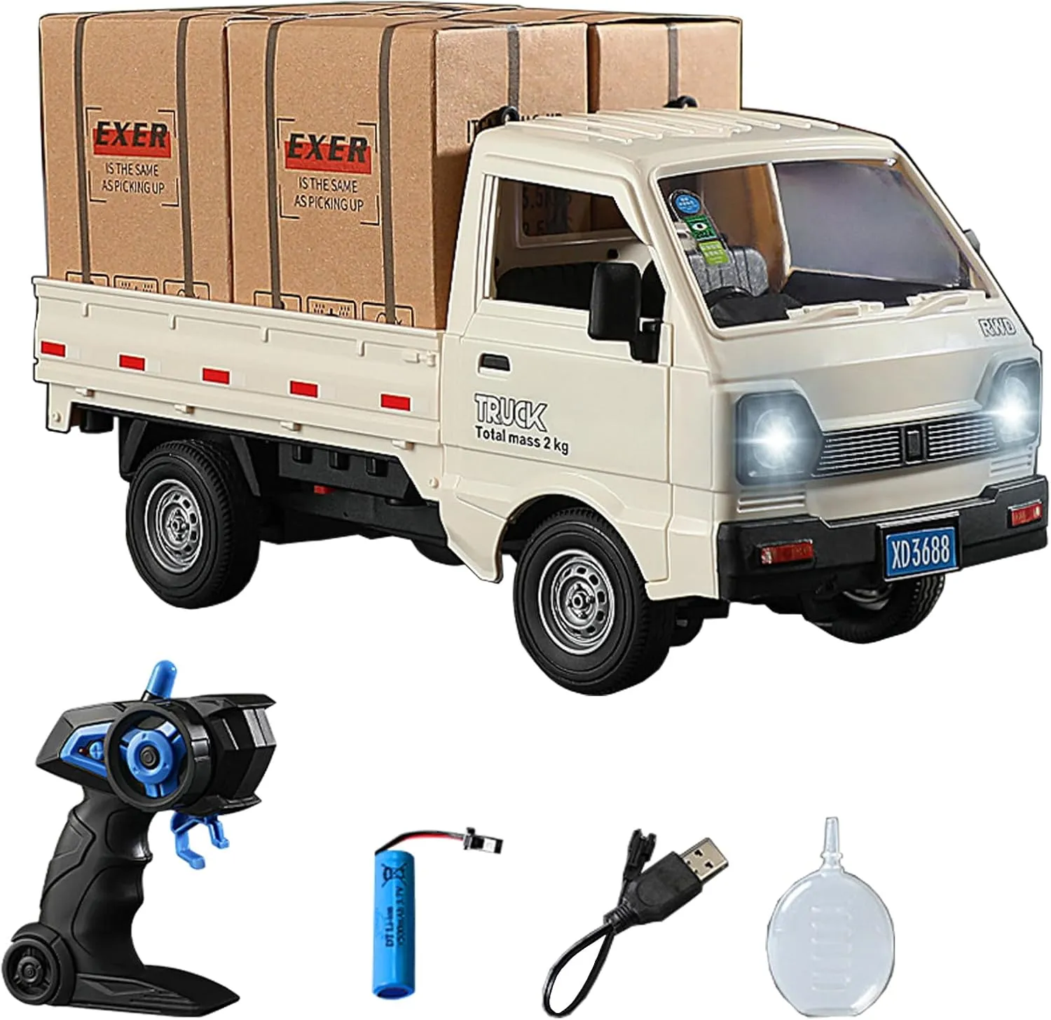 1:16 RC Crawler with Light Spray, 2.4Ghz Remote Controlled Transport Car for Boys - Rear Compartment Transport Goods