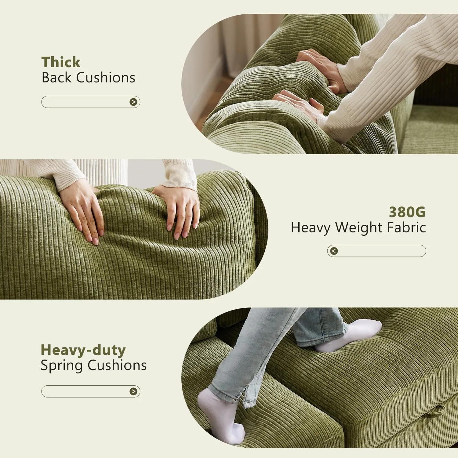 118" Modular Sectional Couches for Living Room, No Compressed No Sagging, 6 Seat Sofa Couch with Storage, Easy to Install - Corduroy Green