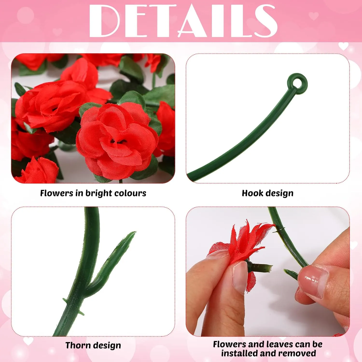 12 Pcs 100 ft Flower Garland Artificial Rose Vine with Green Leaves Hanging Artificial Flower Vines Ivy Garlands Wall Garden Decor for Room Wedding Birthday Arch Decor(Red)