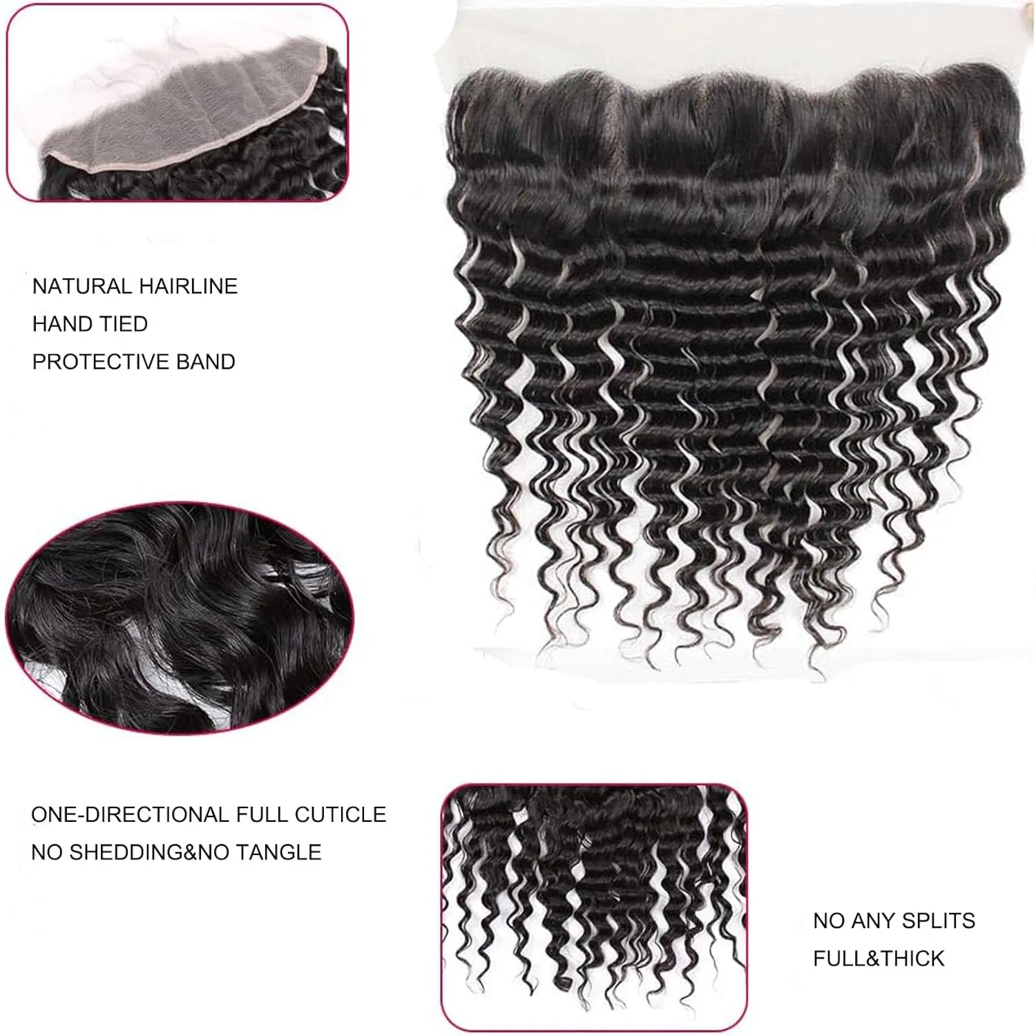 13x4 Ear To Ear 100% Unprocessed Virgin Deep Wave Human Hair Swiss Lace Frontal Closure Bleached Knots Pre Plucked Natural Color (13x4 Deep Wave, 22 Inch)