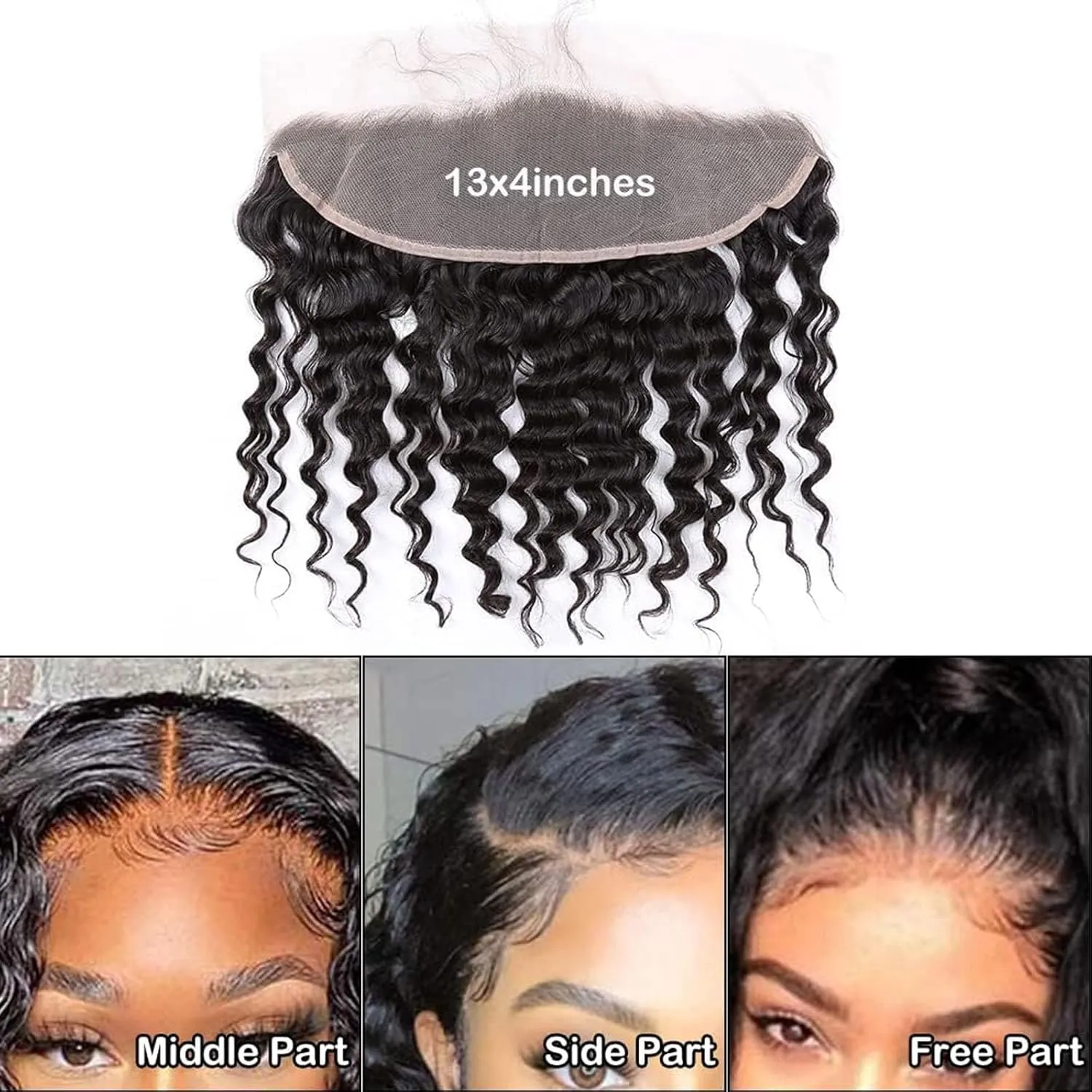 13x4 Ear To Ear 100% Unprocessed Virgin Deep Wave Human Hair Swiss Lace Frontal Closure Bleached Knots Pre Plucked Natural Color (13x4 Deep Wave, 22 Inch)
