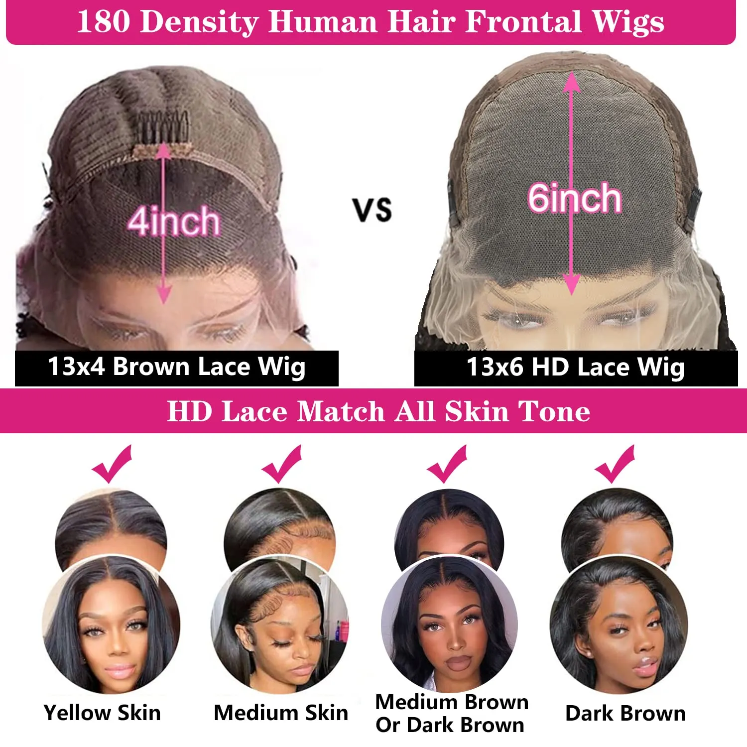 13x6 Lace Front Wigs Human Hair 180 Density HD Transparent Straight Lace Front Human Hair Wigs for Women Straight Lace Front Wigs Pre Plucked with Baby Hair Natural Color (24 Inch)
