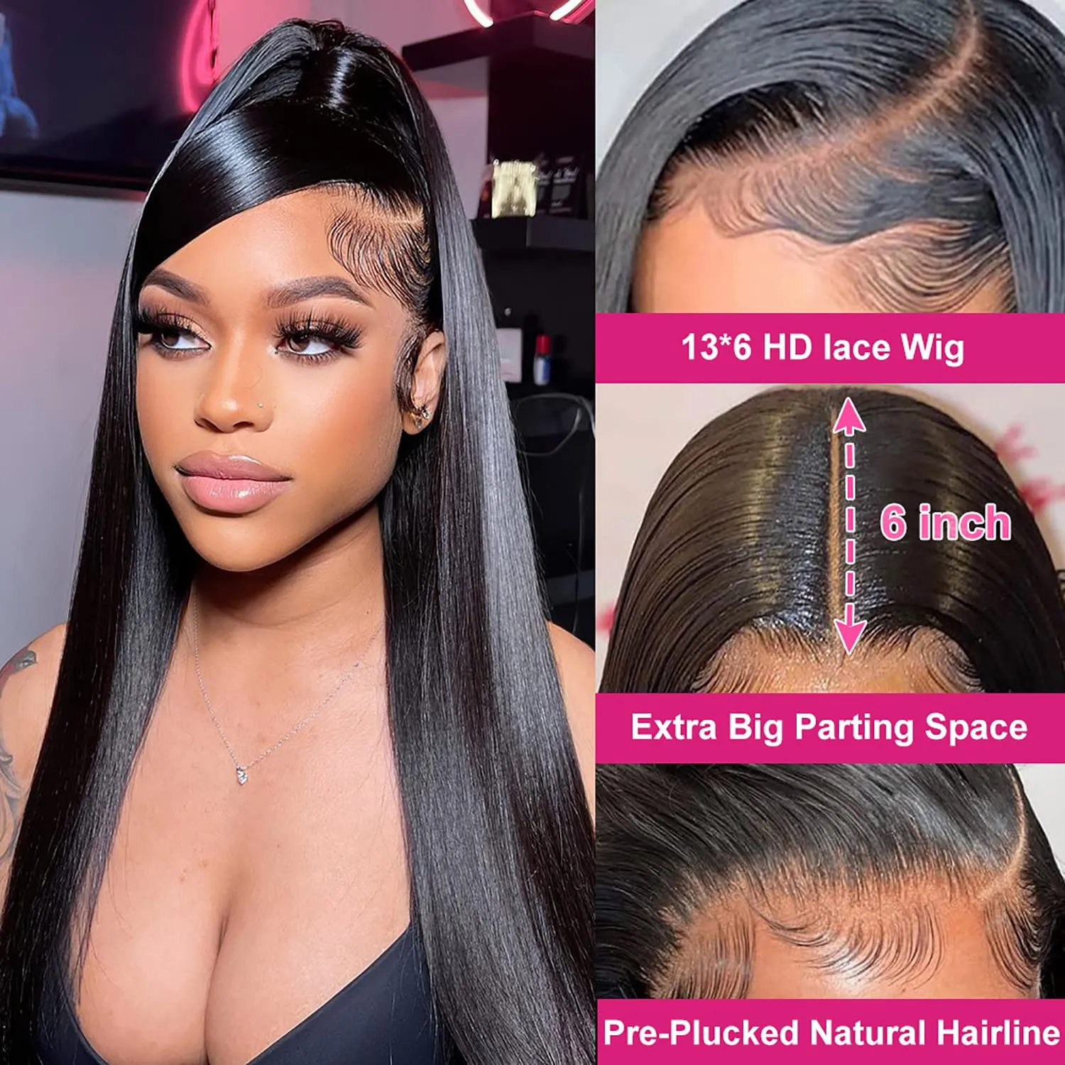 13x6 Lace Front Wigs Human Hair 180 Density HD Transparent Straight Lace Front Human Hair Wigs for Women Straight Lace Front Wigs Pre Plucked with Baby Hair Natural Color (24 Inch)