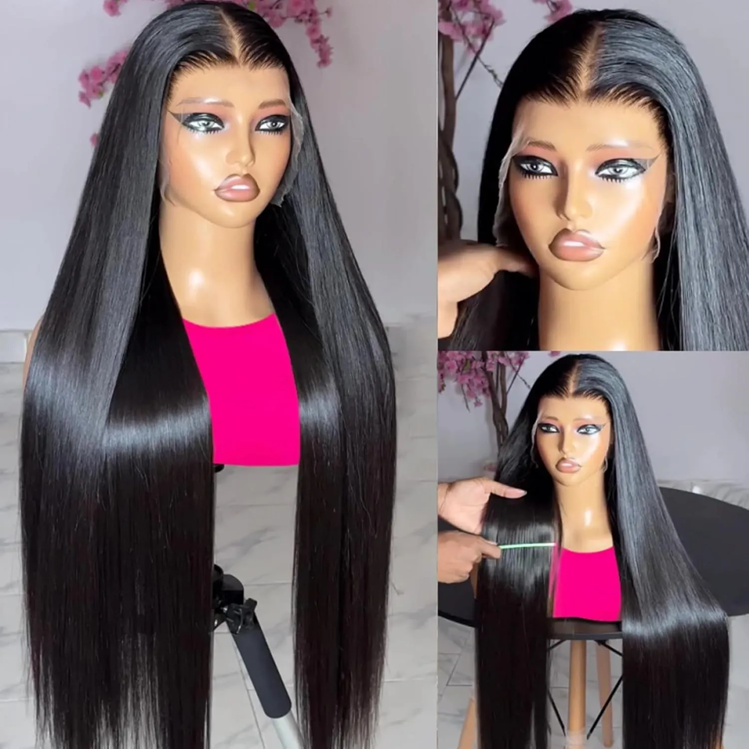 13x6 Lace Front Wigs Human Hair 180 Density HD Transparent Straight Lace Front Human Hair Wigs for Women Straight Lace Front Wigs Pre Plucked with Baby Hair Natural Color (24 Inch)