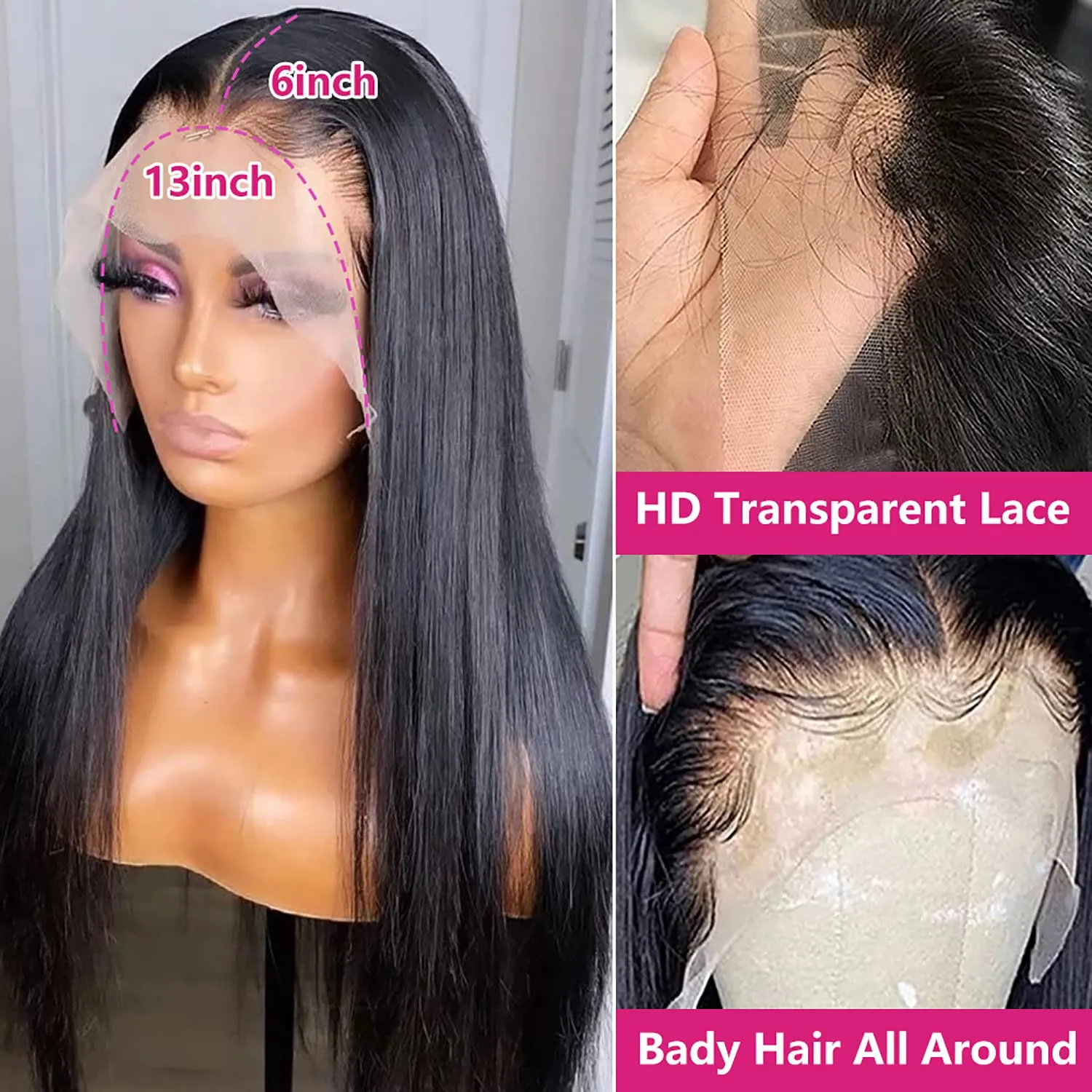 13x6 Lace Front Wigs Human Hair 180 Density Straight HD Transparent Lace Front Human Hair Wigs for Women 13x6 Lace Front Wigs Human Hair Pre Plucked with Baby Hair Natural Color (26 Inch)
