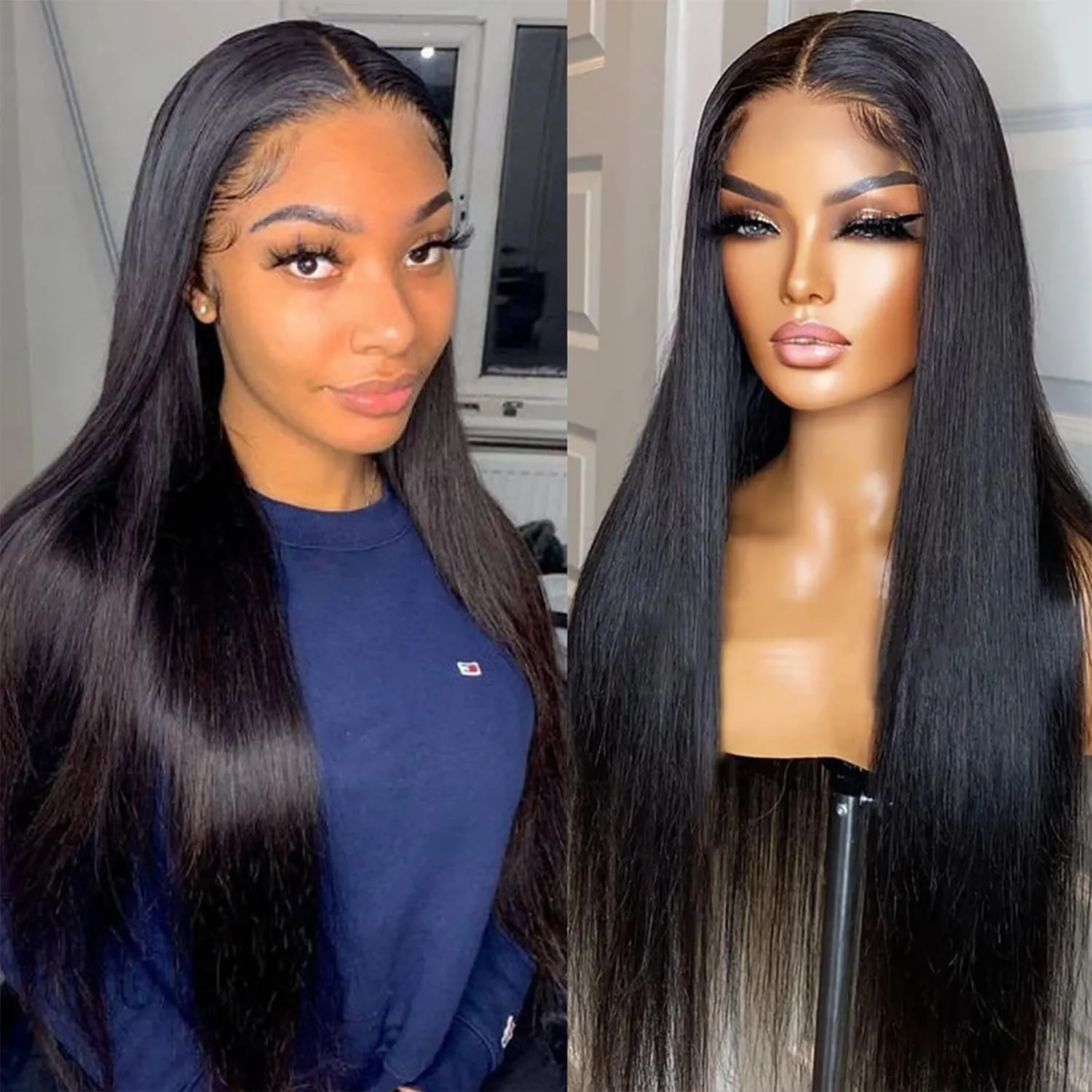 13x6 Lace Front Wigs Human Hair 180 Density Straight HD Transparent Lace Front Human Hair Wigs for Women 13x6 Lace Front Wigs Human Hair Pre Plucked with Baby Hair Natural Color (26 Inch)