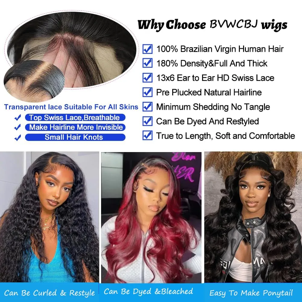 13x6 Lace Front Wigs Human Hair Pre Plucked 180 Density 28 Inch HD Body Wave Lace Front Wigs Human Hair Frontal Wigs Human Hair wigs for Women Glueless Wigs Human Hair Pre Plucked Black wig