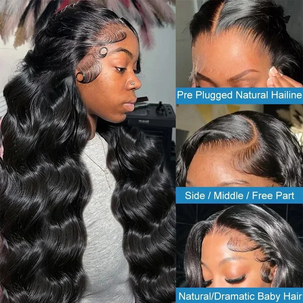 13x6 Lace Front Wigs Human Hair Pre Plucked 180 Density 28 Inch HD Body Wave Lace Front Wigs Human Hair Frontal Wigs Human Hair wigs for Women Glueless Wigs Human Hair Pre Plucked Black wig