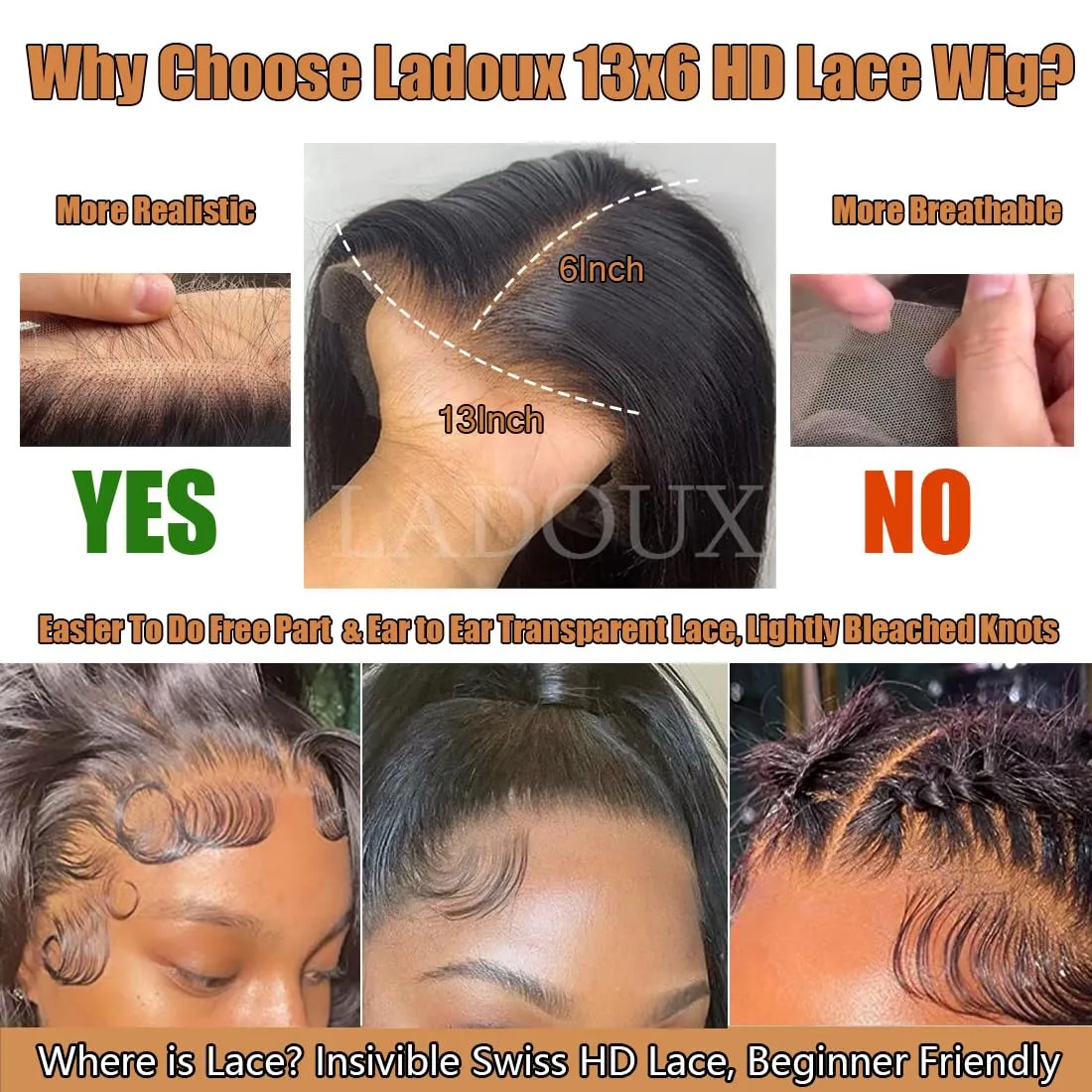 13x6 Lace Front Yaki Straight Wig HD Transparent Yaki Straight Frontal Closure Human Hair Wigs for Women 20Inch 180% Density Glueless Wig Pre Plucked With Baby Hair