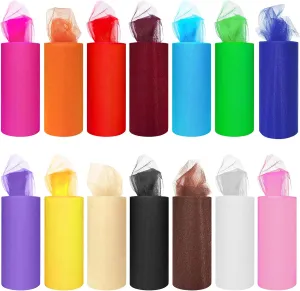 14 Colors Tulle Rolls 6” by 25 Yards (75 Feet) Rainbow Tulle Netting Fabric Spool for DIY Tutu Skirt Gift Bow Craft Wedding Party Decorations