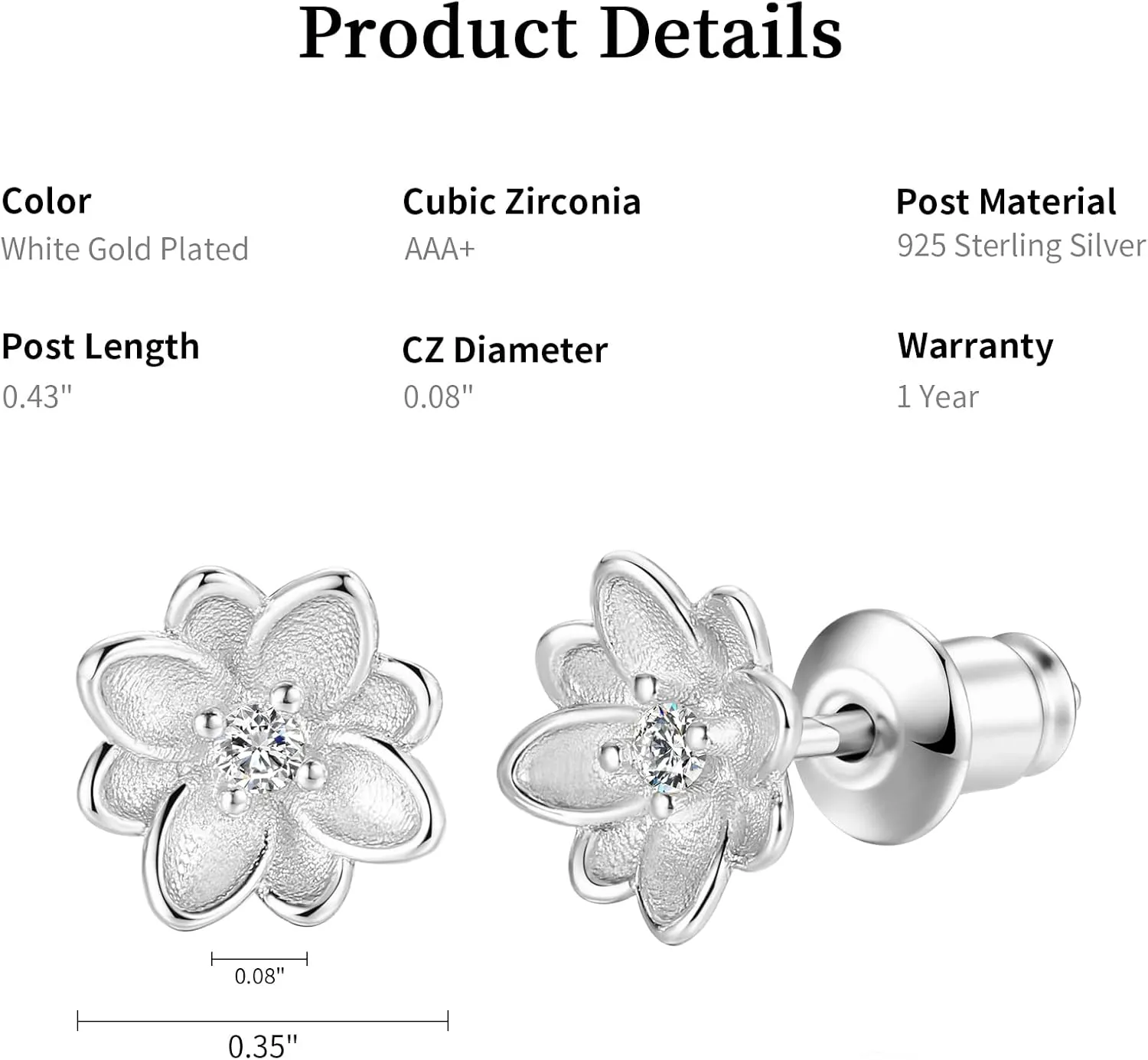 14K Gold Plated 925 Sterling Silver Post Cubic Zirconia Rose Flower Stud Earrings for Women | Hypoallergenic & Nickel Free Earrings for Women