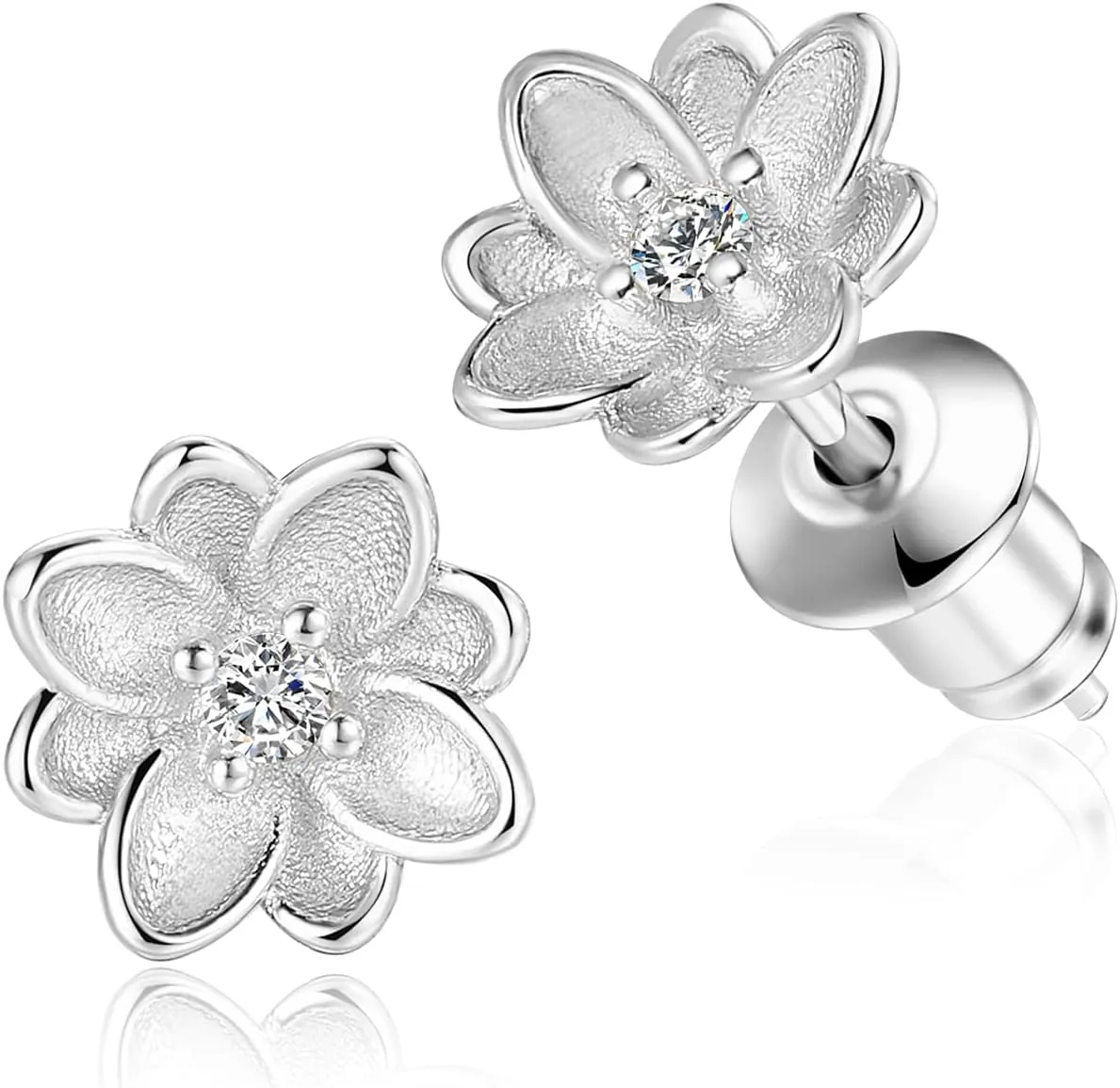 14K Gold Plated 925 Sterling Silver Post Cubic Zirconia Rose Flower Stud Earrings for Women | Hypoallergenic & Nickel Free Earrings for Women