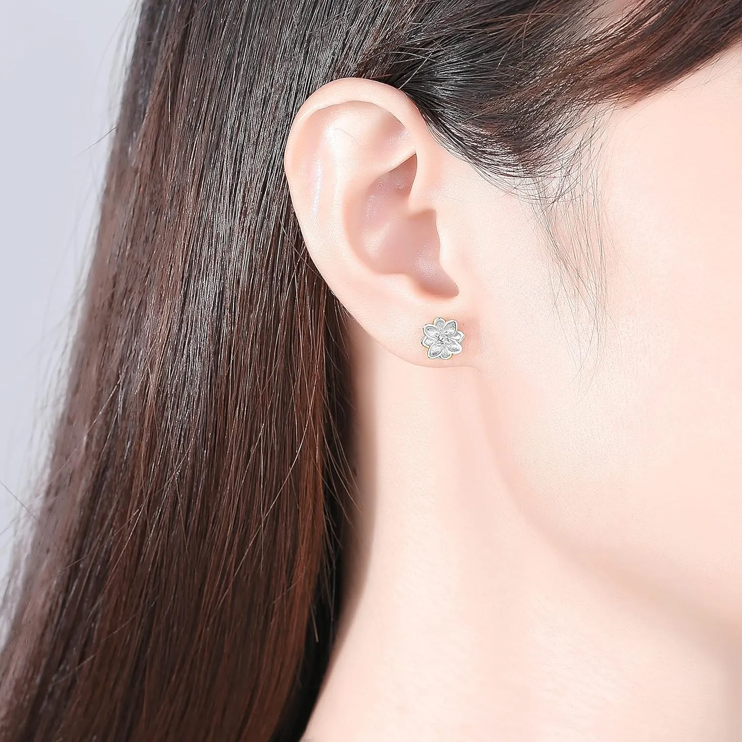 14K Gold Plated 925 Sterling Silver Post Cubic Zirconia Rose Flower Stud Earrings for Women | Hypoallergenic & Nickel Free Earrings for Women