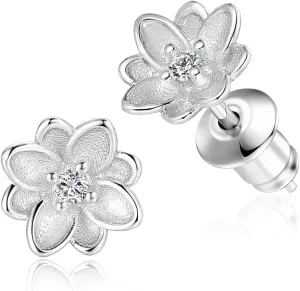 14K Gold Plated 925 Sterling Silver Post Cubic Zirconia Rose Flower Stud Earrings for Women | Hypoallergenic & Nickel Free Earrings for Women