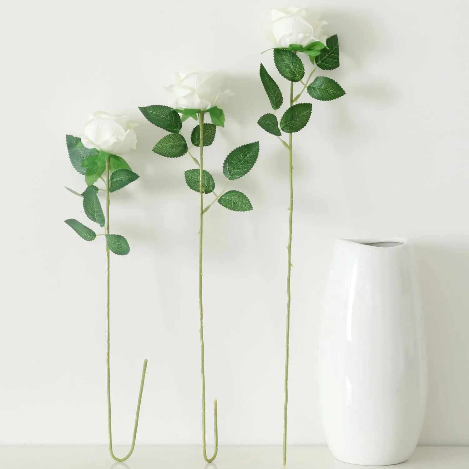 15Pcs Small Artificial Roses Velet Real Touch Single Stem Fake Roses Silk Realistic Flowers Arrangements Home Office Party Wedding Decoration (Pearl Roses, White 15p)