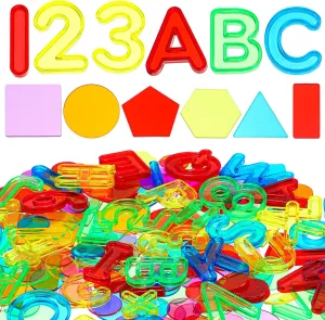 172 Pcs Translucent Light Table Manipulatives for Preschool Classroom Include Colorful Plastic Transparent Letters and Numbers Round Chips Geometric Sheet for Students Counting Spelling