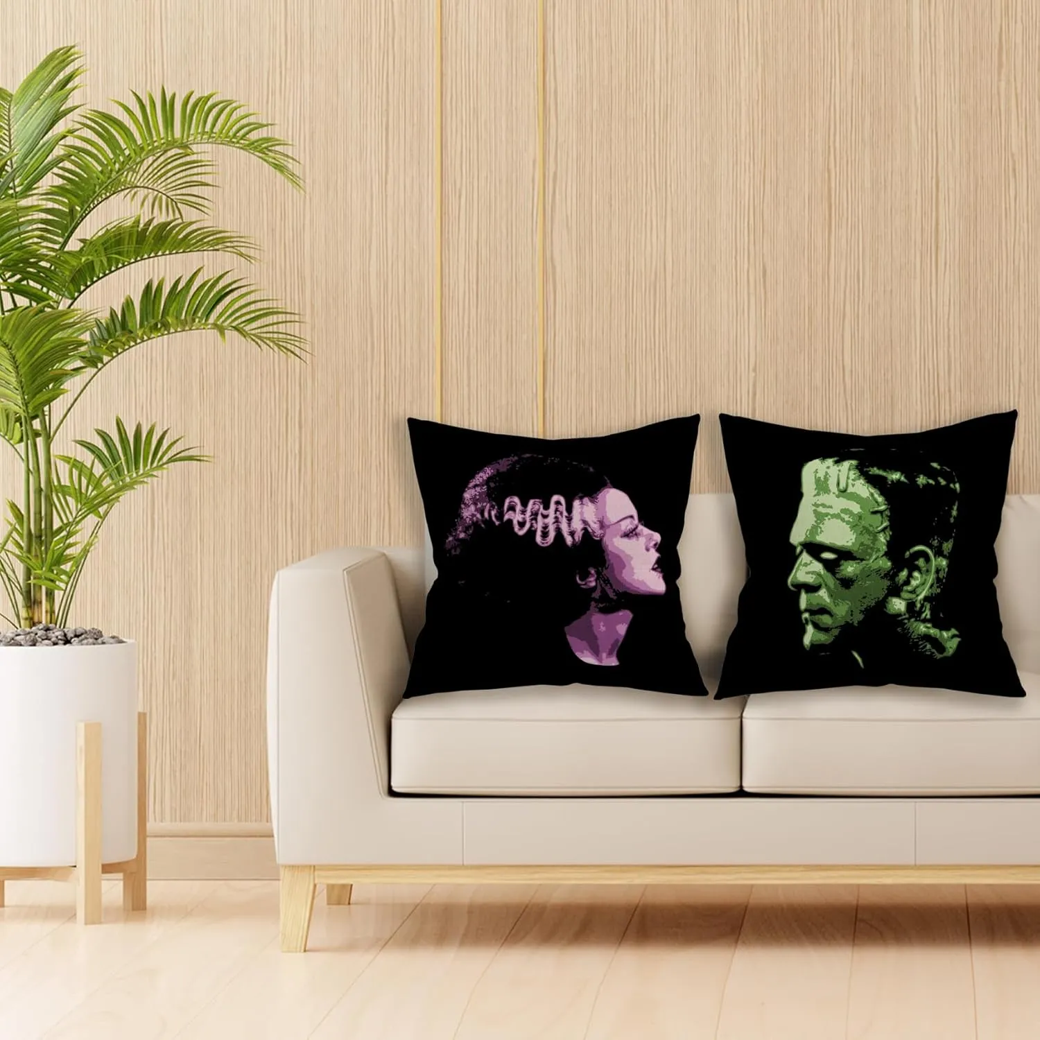 18x18 in Set of 2 Decorative Pillowcase Halloween Gothic Couple Horror Throw Pillow Cover Gifts for Gothic Room Couch Sofa Decor, Gifts for Couples, Valentine Day (Black5)