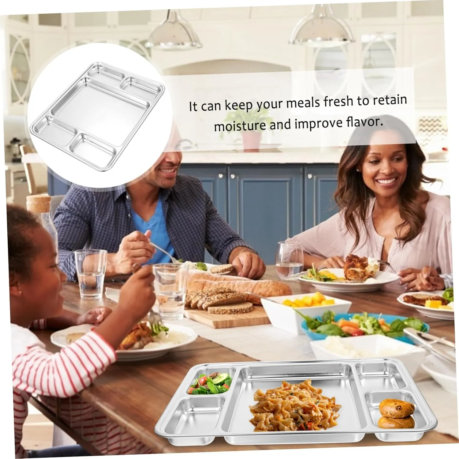 1pc Stainless Steel Divided Food Plate Material Multi-functional Storage Dish for Dried Fruits and Snacks Easy to Clean for Portion Control and Serving