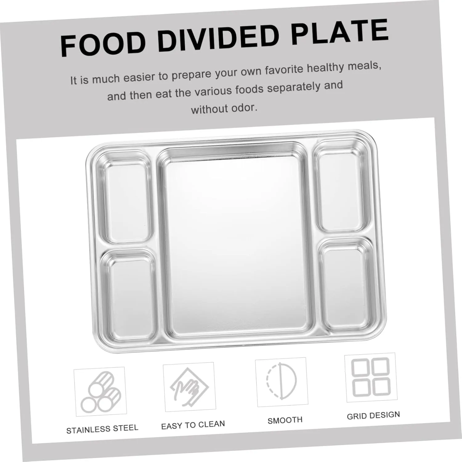 1pc Stainless Steel Divided Food Plate Material Multi-functional Storage Dish for Dried Fruits and Snacks Easy to Clean for Portion Control and Serving