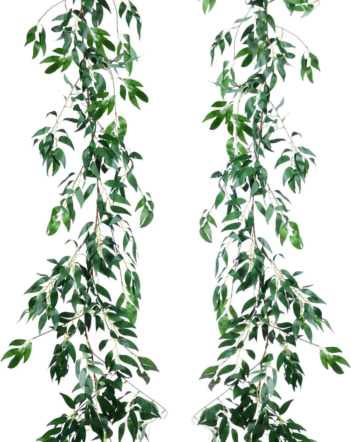 2 Pack Artificial Hanging Leaves Vines, 5.7 Ft Fake Willow Leaves Twigs Silk Plant Vines in Green for Indoor/Outdoor Wedding Decor