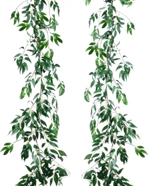 2 Pack Artificial Hanging Leaves Vines, 5.7 Ft Fake Willow Leaves Twigs Silk Plant Vines in Green for Indoor/Outdoor Wedding Decor