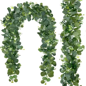 2 Packs Artificial Eucalyptus with Flowers,Fake Garland for Wedding, Faux Greenery Garland Vines Table Runner,Summer Floral Decorations for Hanging,Wedding Backdrop,Indoor