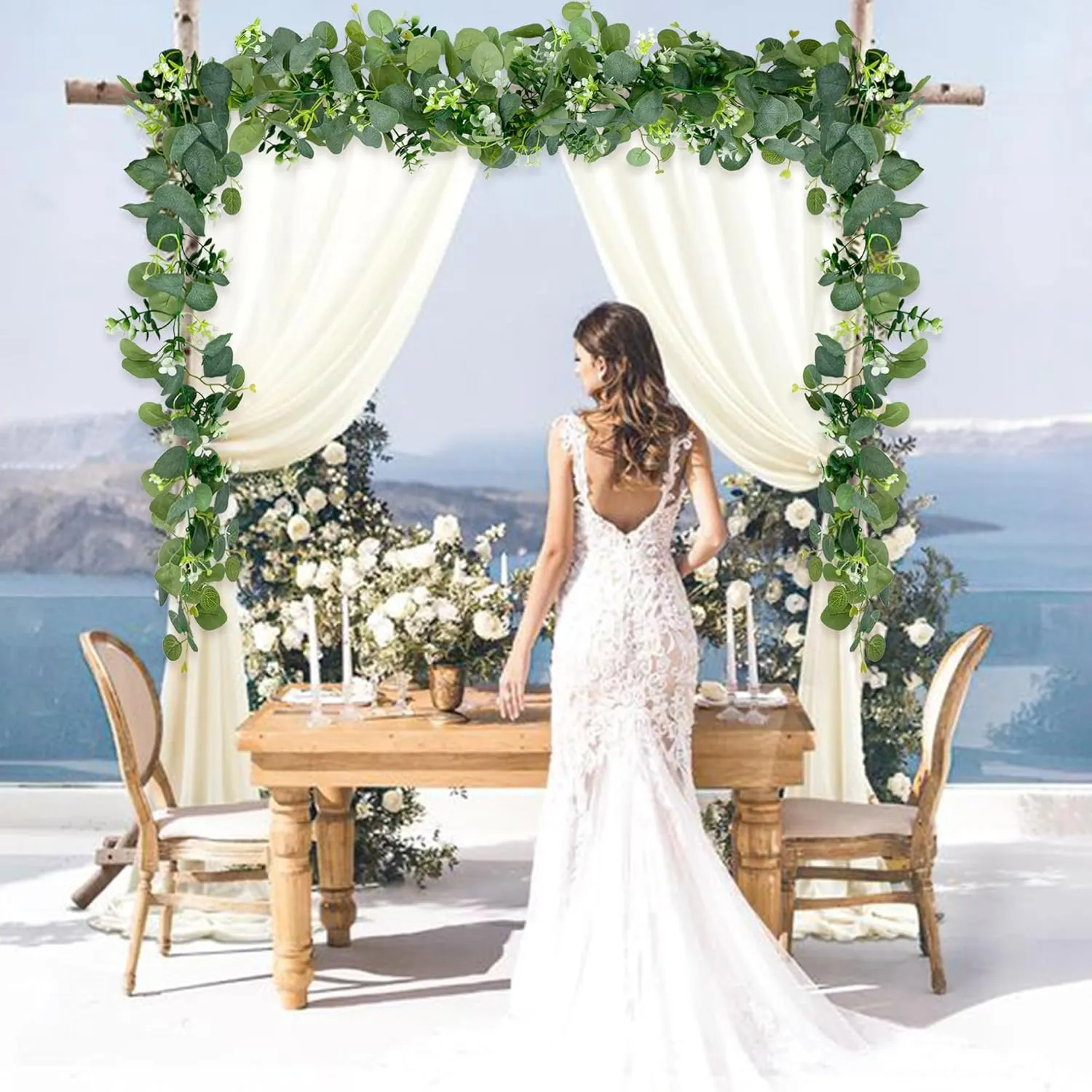 2 Packs Artificial Eucalyptus with Flowers,Fake Garland for Wedding, Faux Greenery Garland Vines Table Runner,Summer Floral Decorations for Hanging,Wedding Backdrop,Indoor