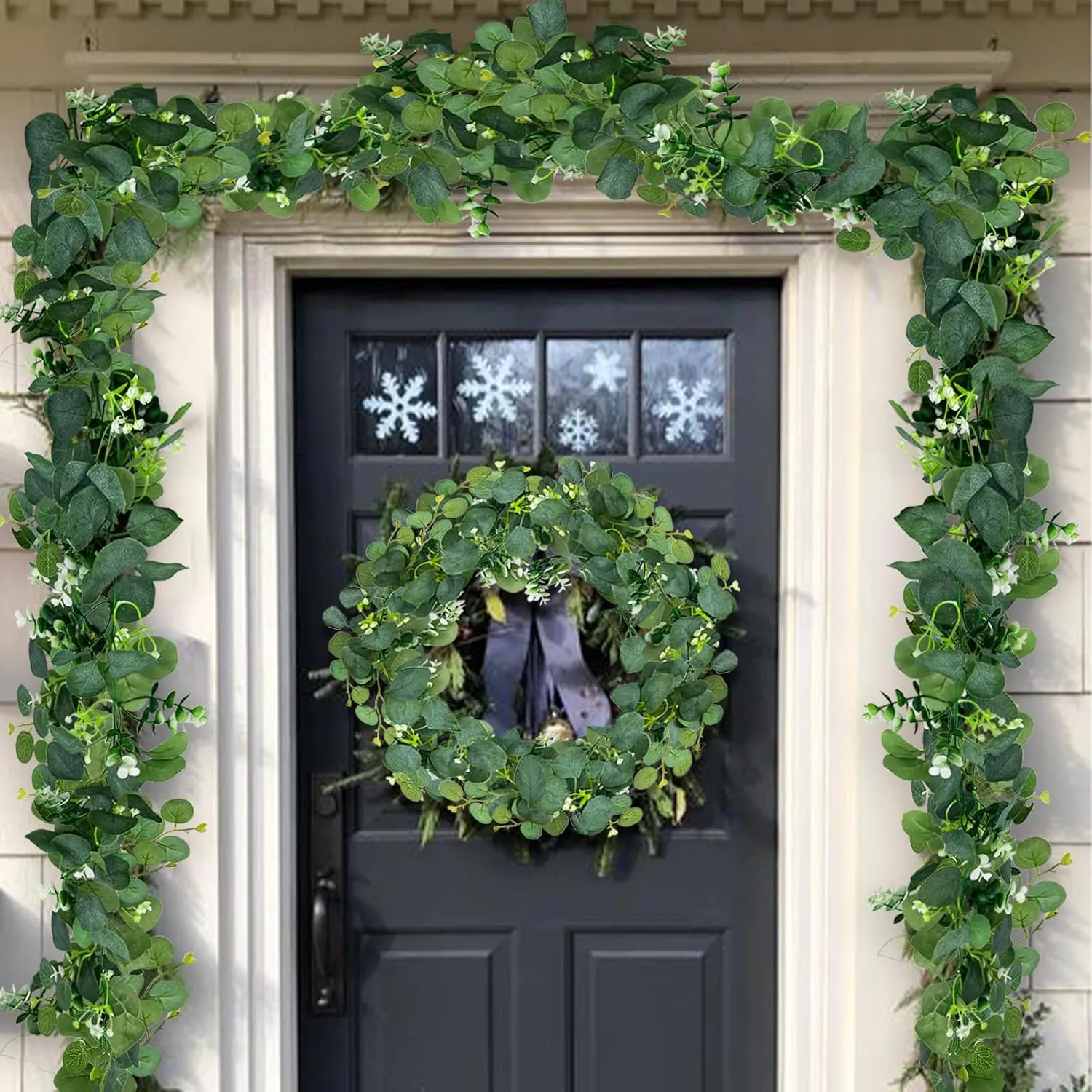 2 Packs Artificial Eucalyptus with Flowers,Fake Garland for Wedding, Faux Greenery Garland Vines Table Runner,Summer Floral Decorations for Hanging,Wedding Backdrop,Indoor