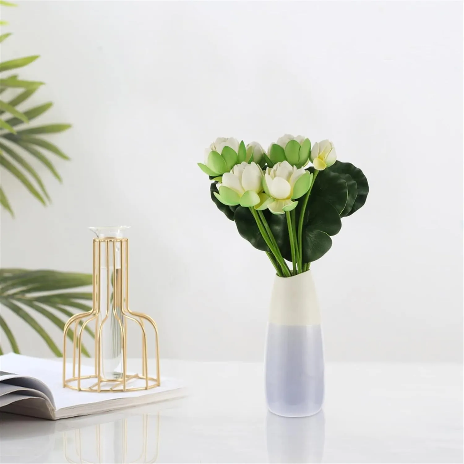 2 Pcs Artificial Lotus Flower Fake Slik Lotus Realistic Water Fake Flower Bouquetfaux Flower Picks Vase Flower Arrangement for Spring Easter Party Home Wedding Garden
