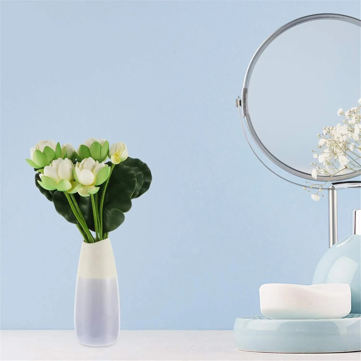 2 Pcs Artificial Lotus Flower Fake Slik Lotus Realistic Water Fake Flower Bouquetfaux Flower Picks Vase Flower Arrangement for Spring Easter Party Home Wedding Garden