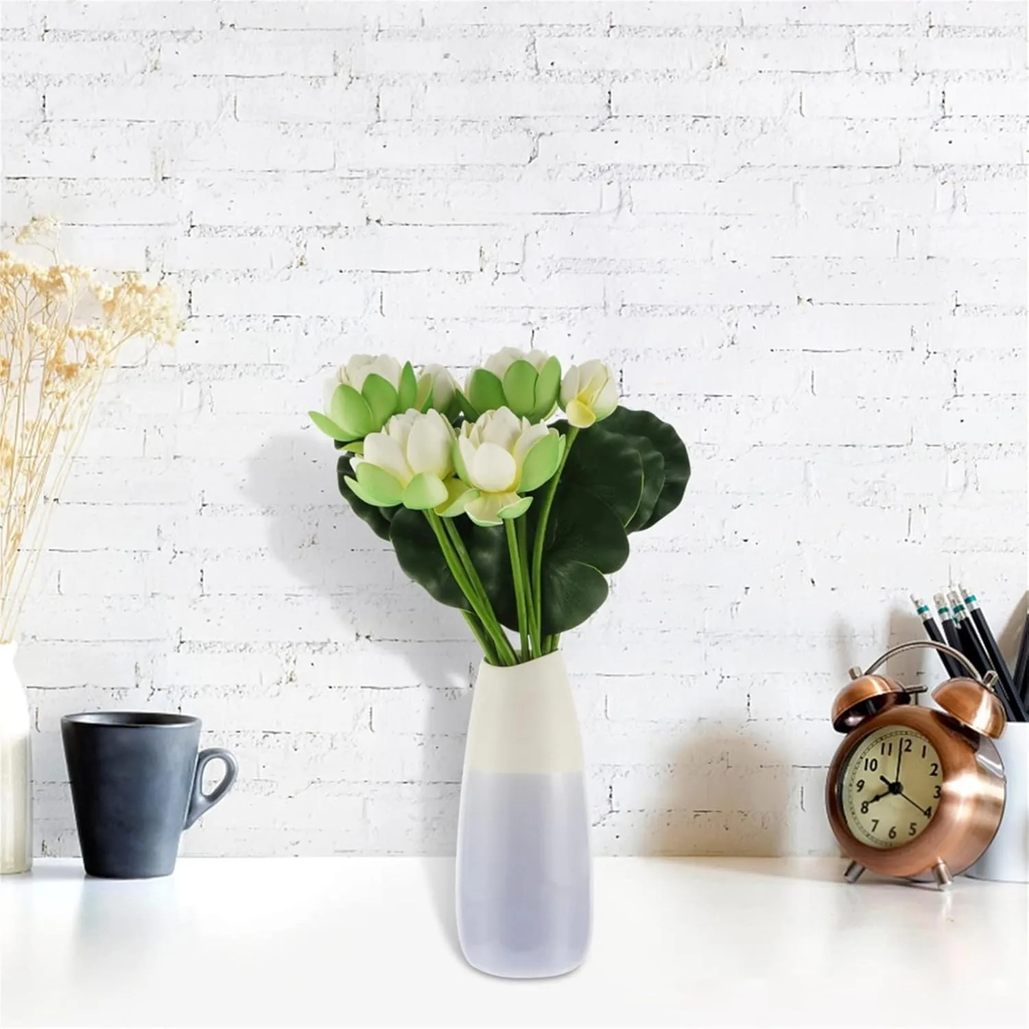 2 Pcs Artificial Lotus Flower Fake Slik Lotus Realistic Water Fake Flower Bouquetfaux Flower Picks Vase Flower Arrangement for Spring Easter Party Home Wedding Garden