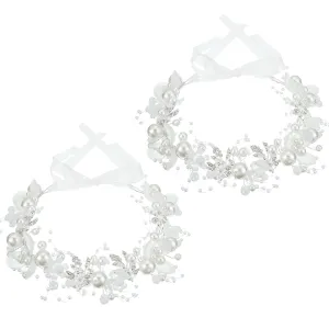 2 Pcs Flower Girl Headpiece Rhinestone Crystal Wedding Headband Bridal Flower Headband for Girls Baby Hair (Silver)