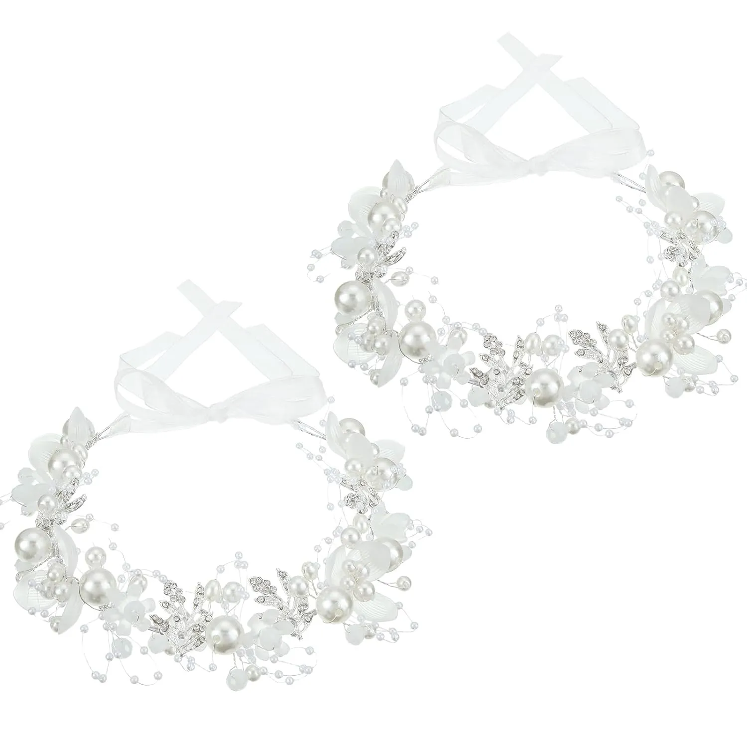 2 Pcs Flower Girl Headpiece Rhinestone Crystal Wedding Headband Bridal Flower Headband for Girls Baby Hair (Silver)
