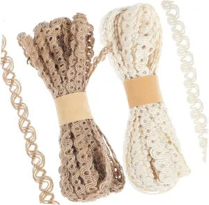 2 Rolls Natural Linen Floral Ribbon Burlap Lace Twine for Wrapping Craft Decorations