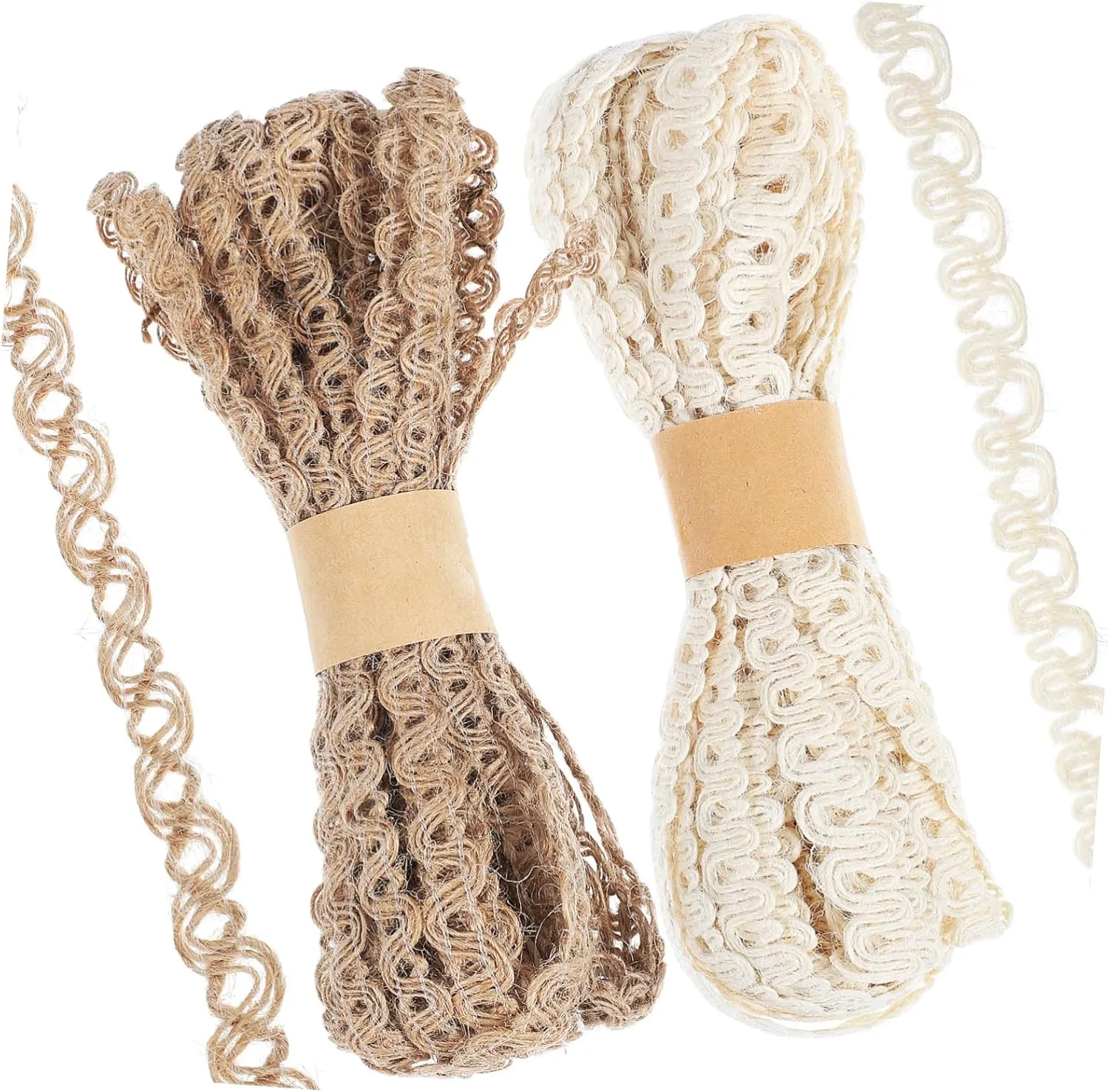 2 Rolls Natural Linen Floral Ribbon Burlap Lace Twine for Wrapping Craft Decorations