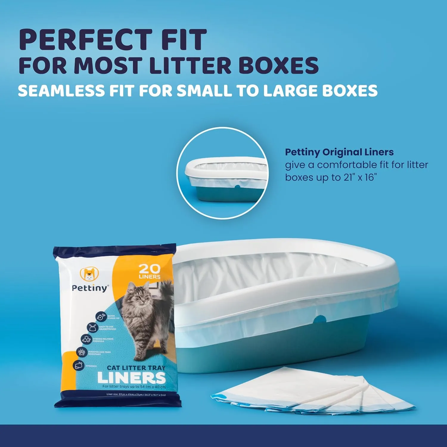 20 Cat Litter Box Liners with Drawstrings - Scratch Resistant Cat Litter Bags for a Medium and Large Litter Pan