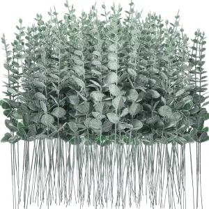 200 Pcs Eucalyptus Stems Faux Greenery Artificial Eucalyptus Leaves Decor Greenery Stems Branch for Wedding Centerpiece Flower Bouquet Farmhouse Home (Dark Green)