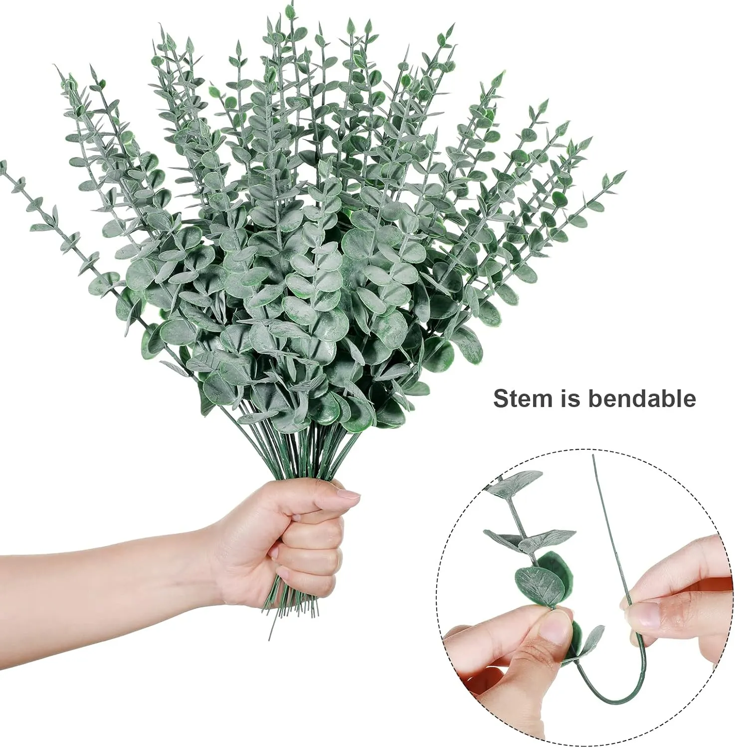 200 Pcs Eucalyptus Stems Faux Greenery Artificial Eucalyptus Leaves Decor Greenery Stems Branch for Wedding Centerpiece Flower Bouquet Farmhouse Home (Dark Green)