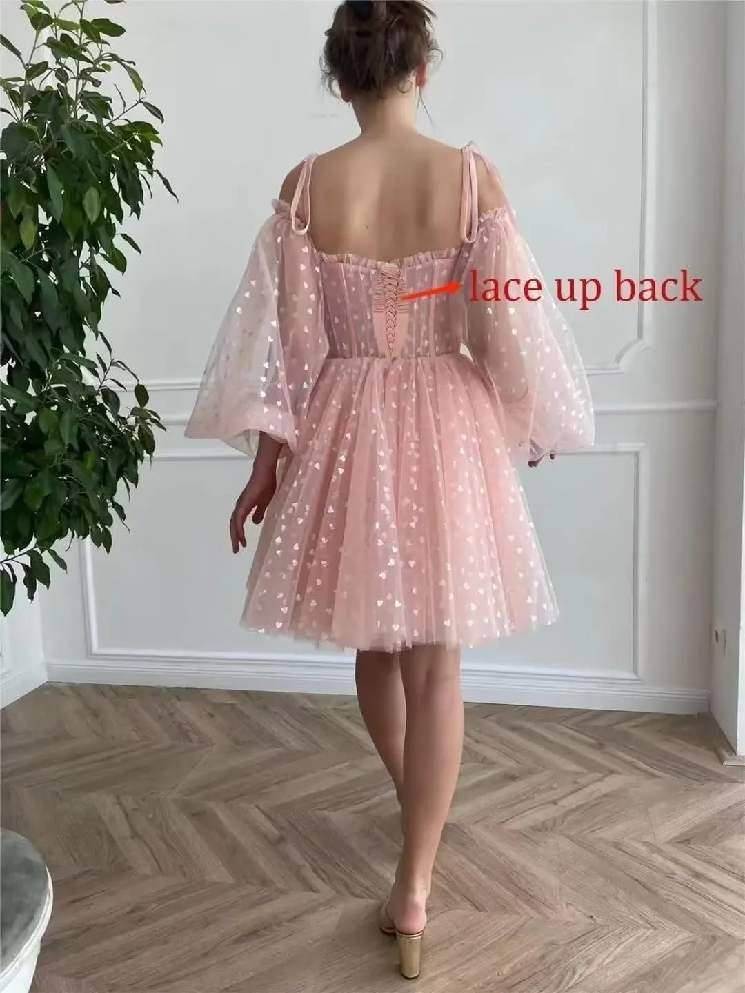 2025 Heart Short Tulle Homecoming Dresses for Teens Puffy Sleeve Mini Spaghetti Straps Formal Evening Party Gowns