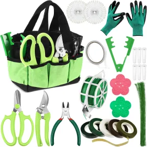 207 Pcs Flower Arrangement Supplies Florist Garden Tool Gift Kit for Women Mother's Day Include Green Tool Bag Thorn Remover Rose Stripper Outdoor Hand Tools Stem Pruning Shear Gloves Stem Wire Etc